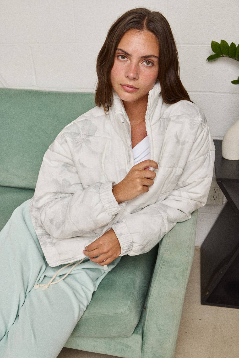 FLORAL ZIP UP PUFFER JACKET