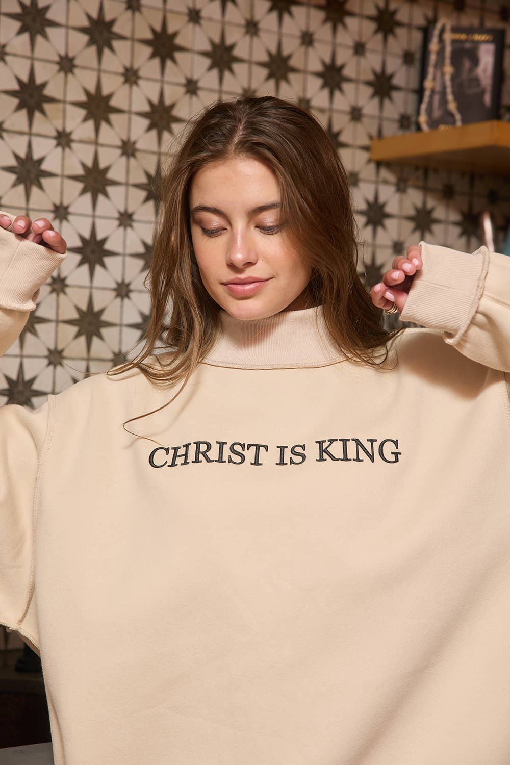 CHRIST IS KING Embroidered Mock Neck Sweats