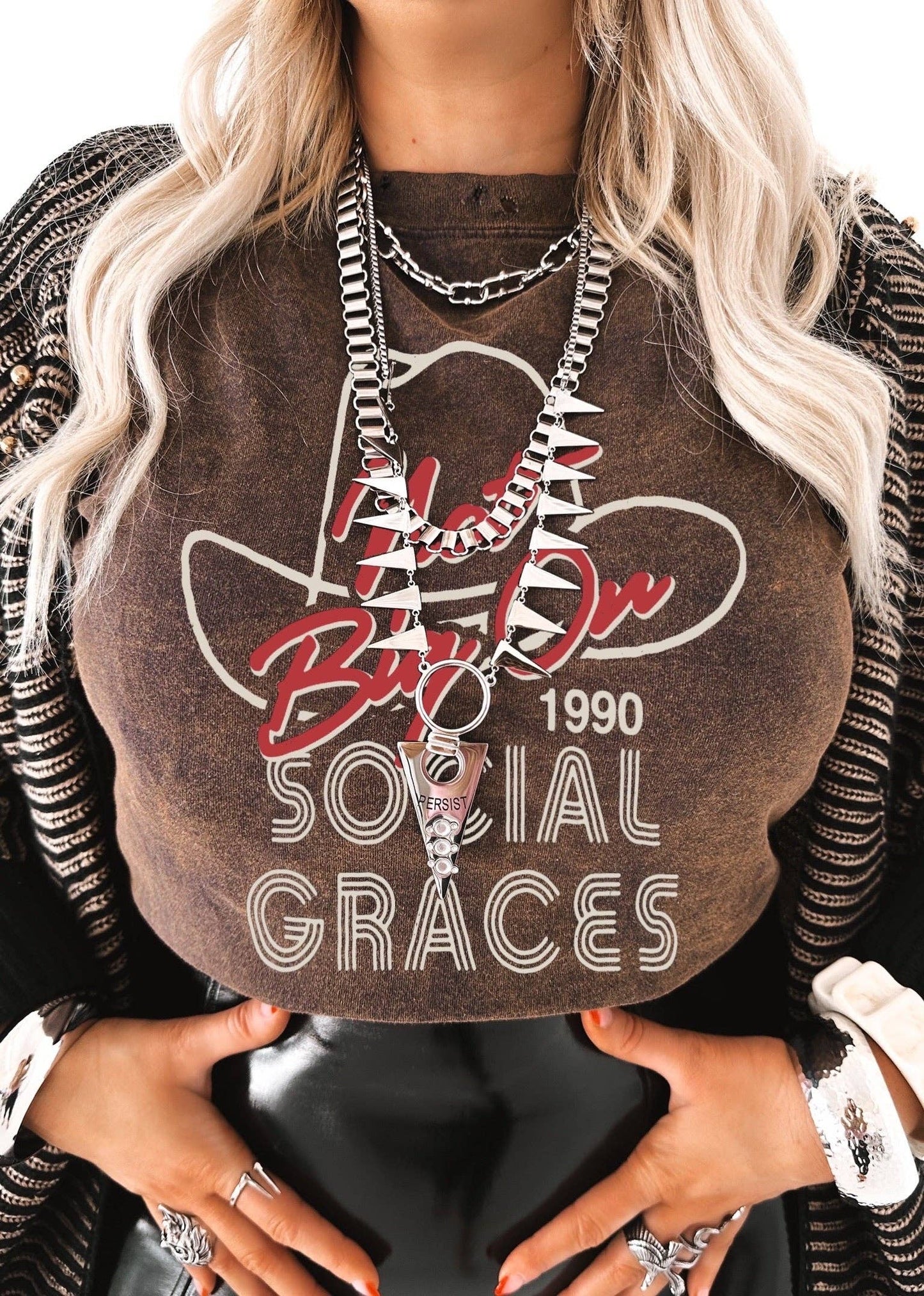 CROPPED NOT BIG ON SOCIAL GRACES DESTRUCTED GRAPHIC TEE *PRE-ORDER NOW*