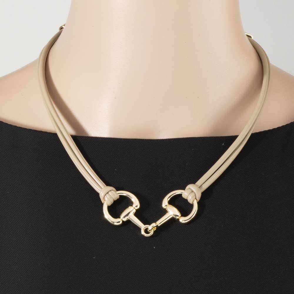 Vegan Leather Cord Horse Bit Pendant Necklace