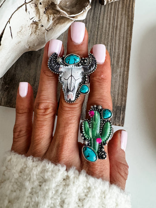 Western Pendant Adjustable Ring - Cactus | Steer 