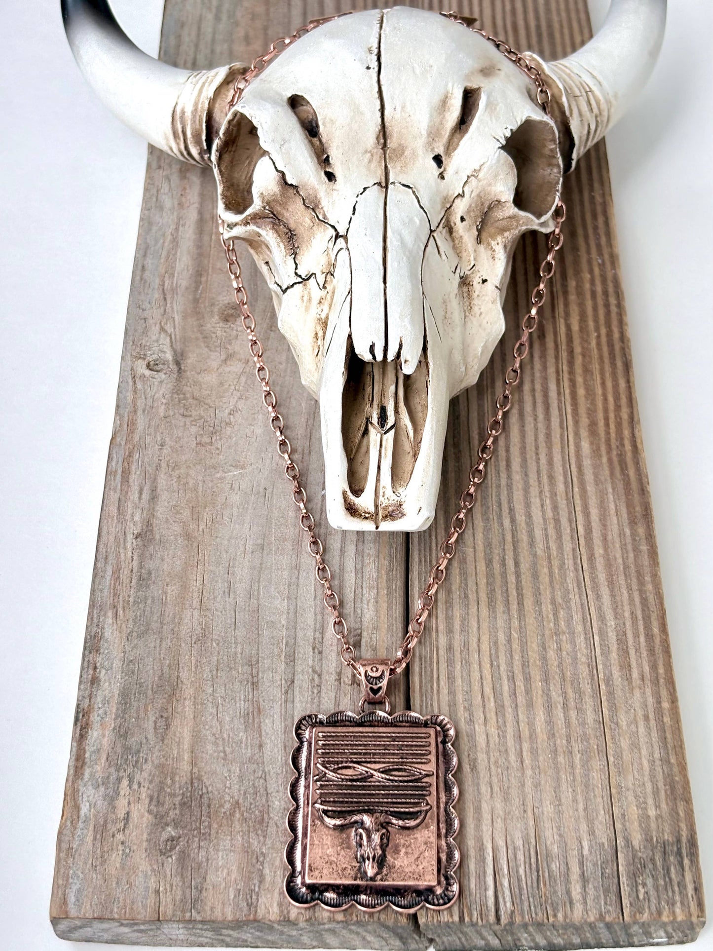 Western Style Steerhead Rectangle Pendant Necklace