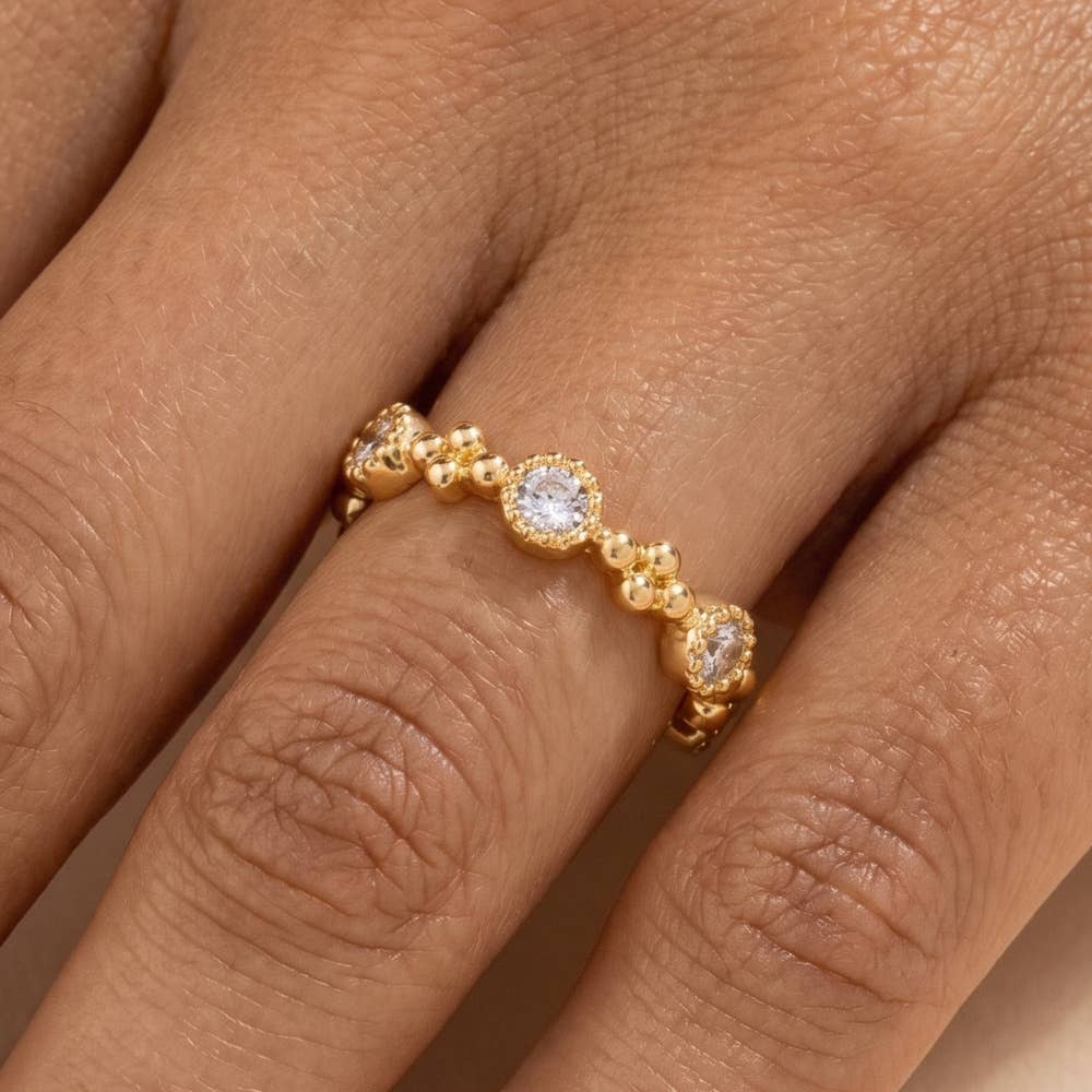 Beaded Bezel Cz Station Band Ring