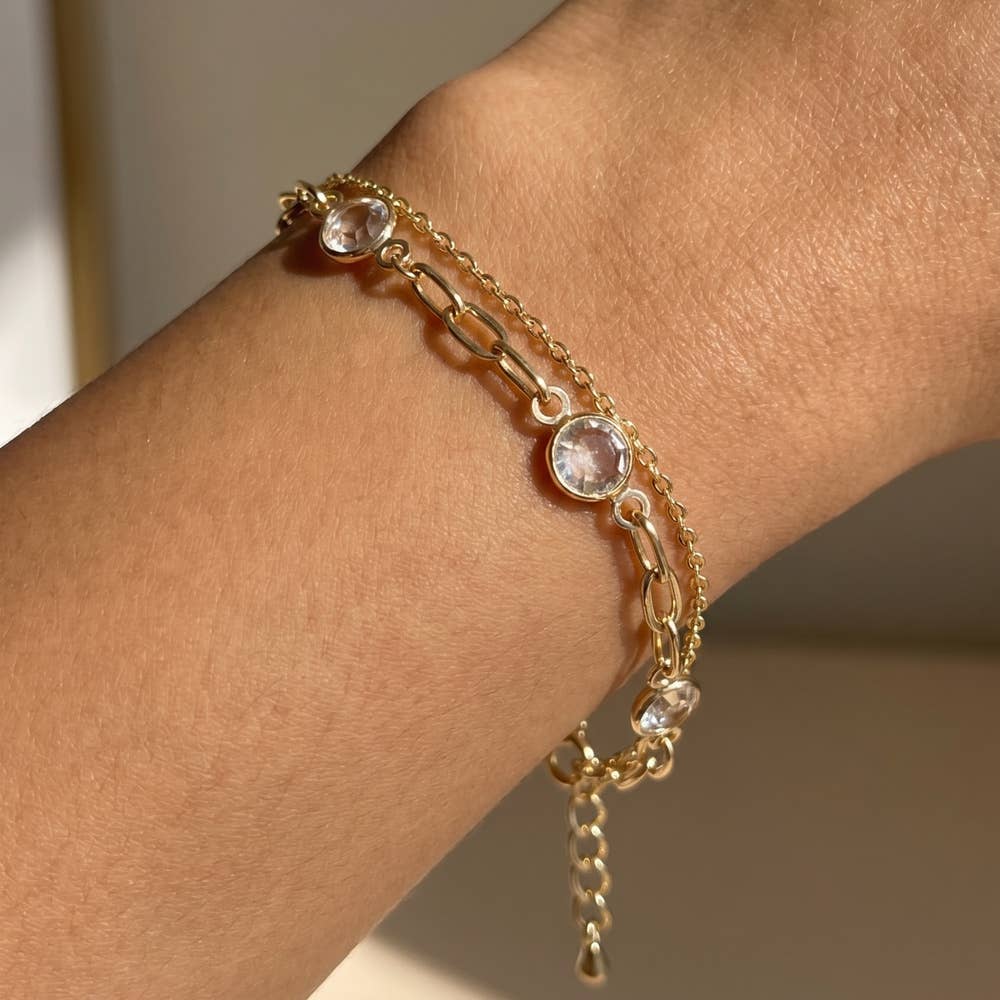 Layered Bezel Crystal Station Bracelet
