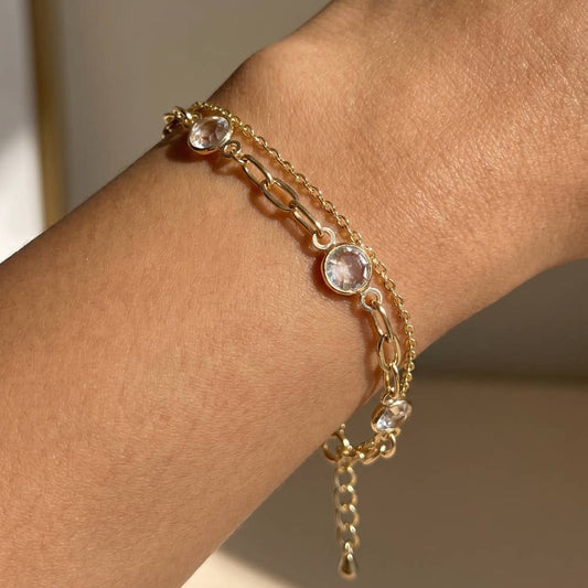Layered Bezel Crystal Station Bracelet