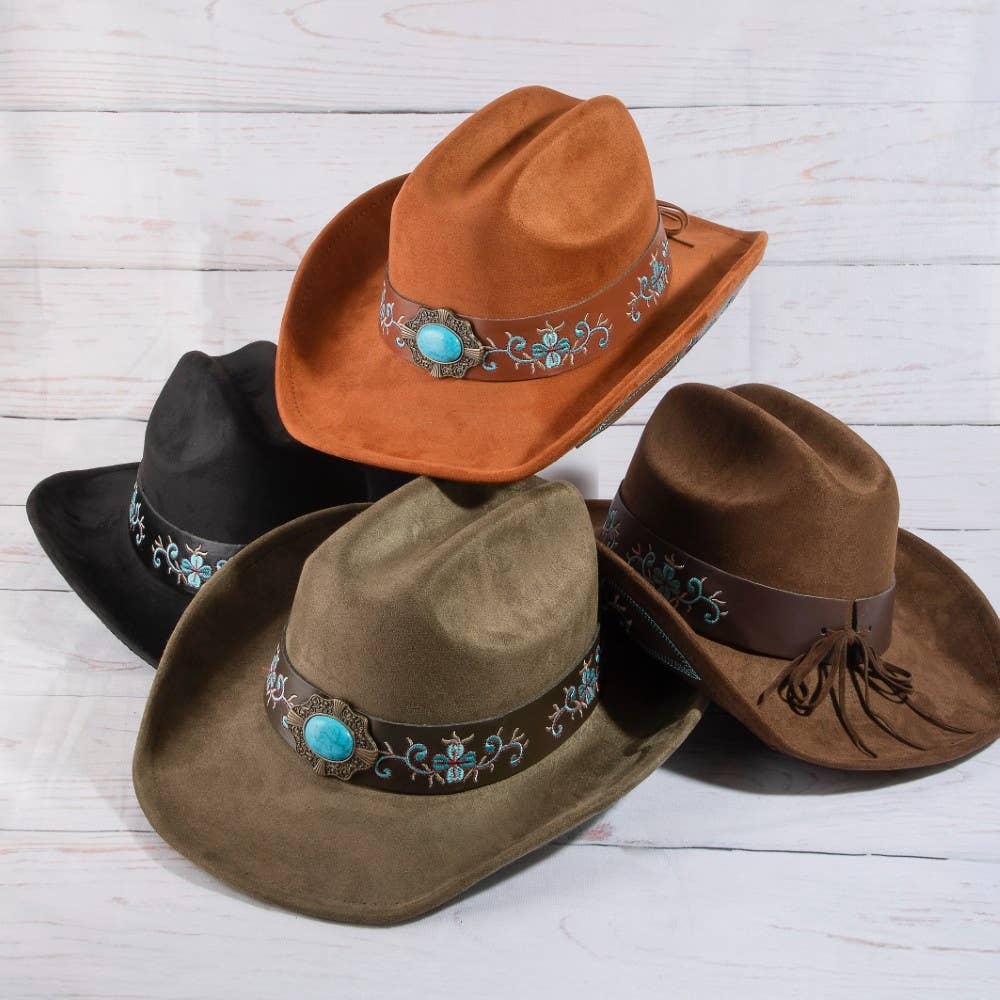 Western Embroidered Floral Strap Concho Cowboy Hat