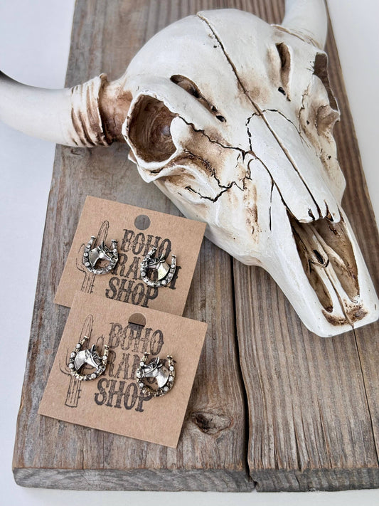 Western Rhinestone Horseshoes w/ Horse Stud Earrings