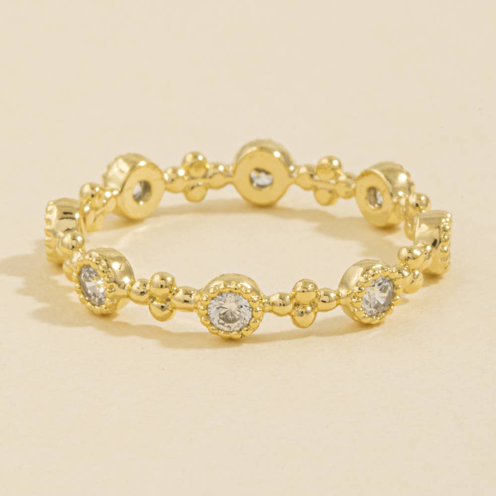 Beaded Bezel Cz Station Band Ring