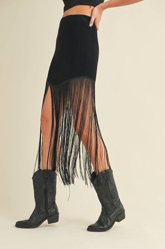 Knit Skirt with Long Fringe