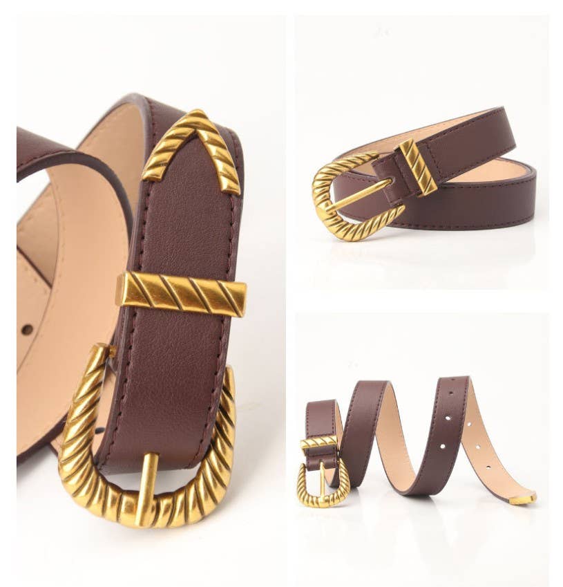 CLASSIC WESTERN CARVED BUCKLE FAUX LEATHER BELT