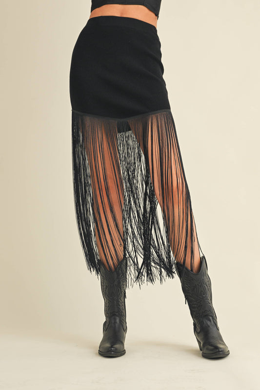 Knit Skirt with Long Fringe