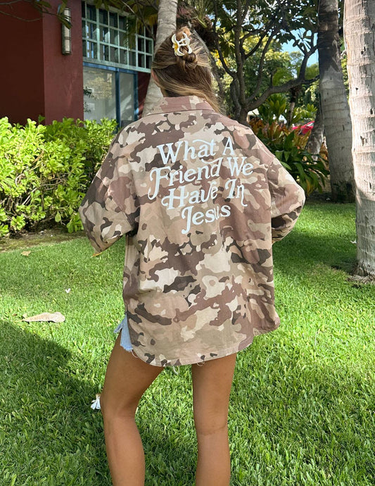 What a Friend in Jesus Camo Shacket