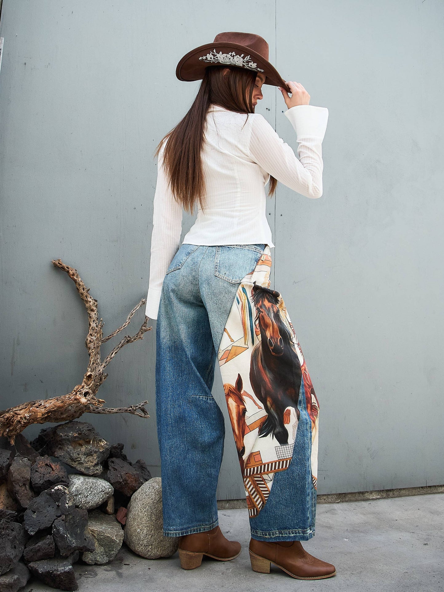 Horse Scarf Print  Baggy Jeans