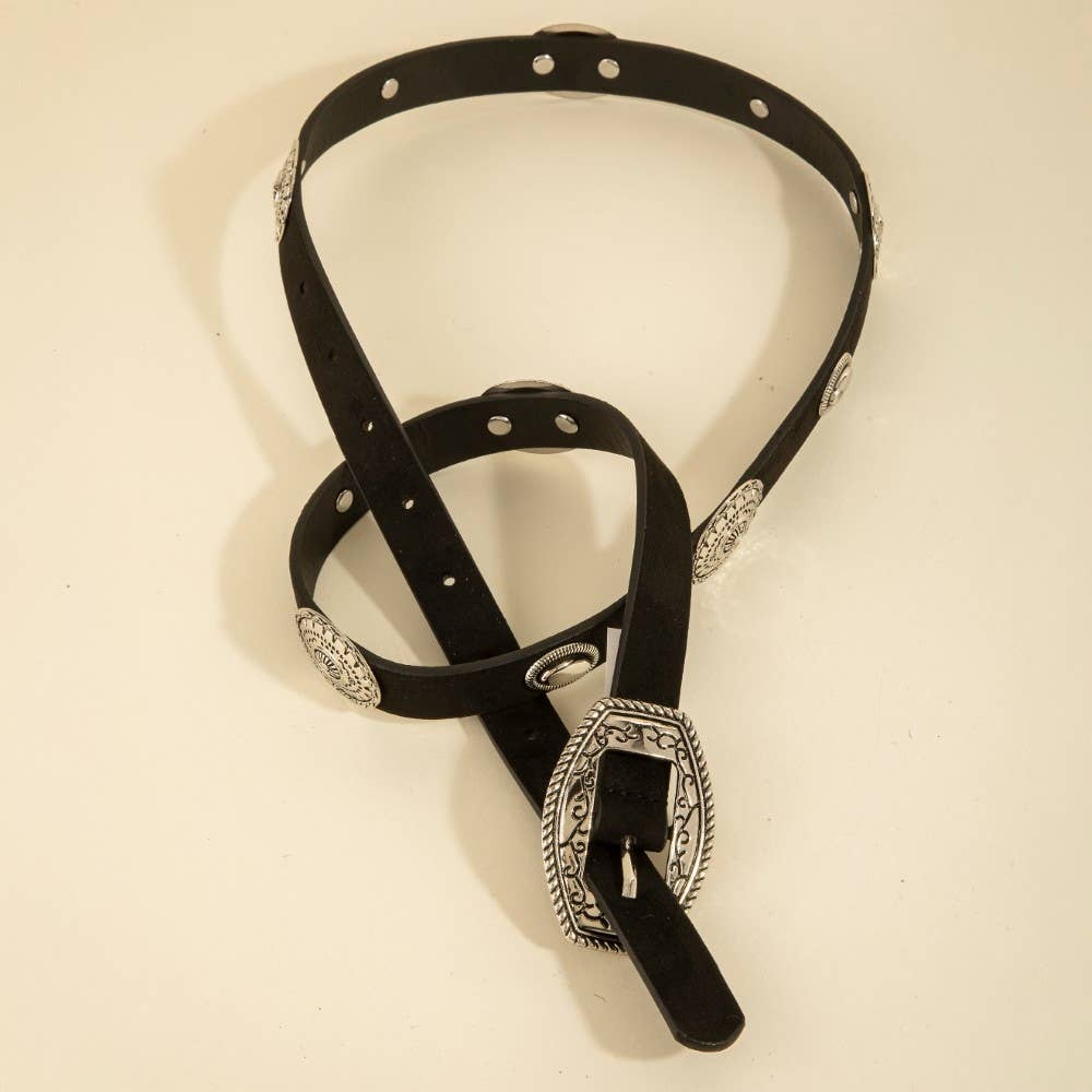 Concho Accent Suede Western Vegan Leather Belt