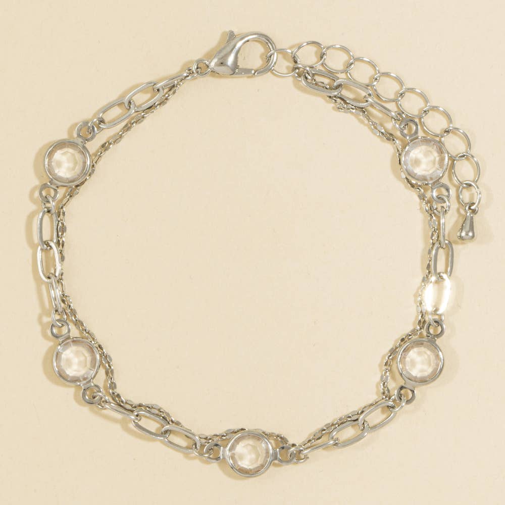 Layered Bezel Crystal Station Bracelet