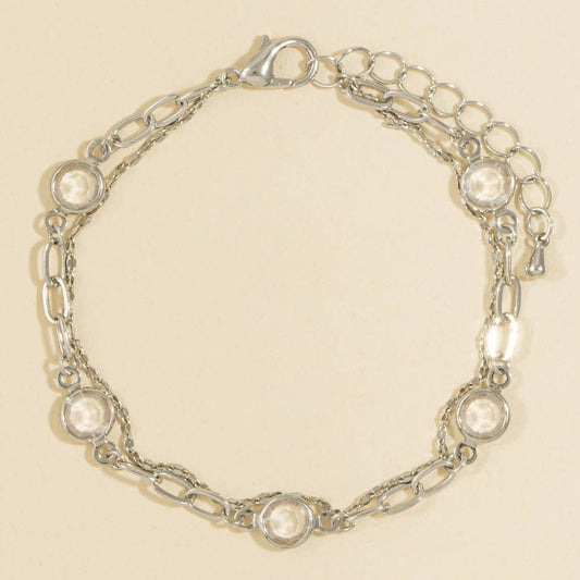 Layered Bezel Crystal Station Bracelet