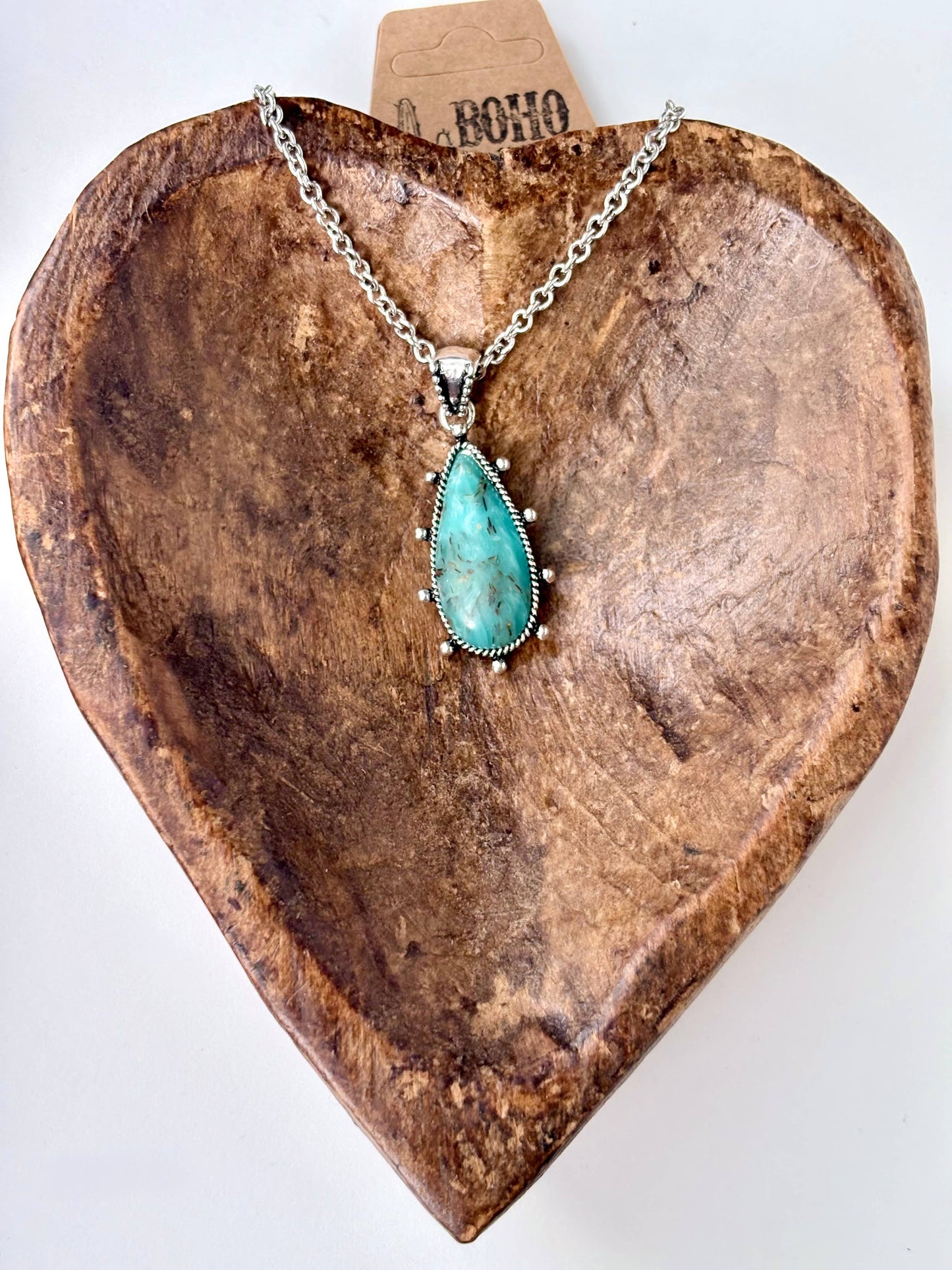 Western Style Turquoise Stone Teardrop Pendant Necklace