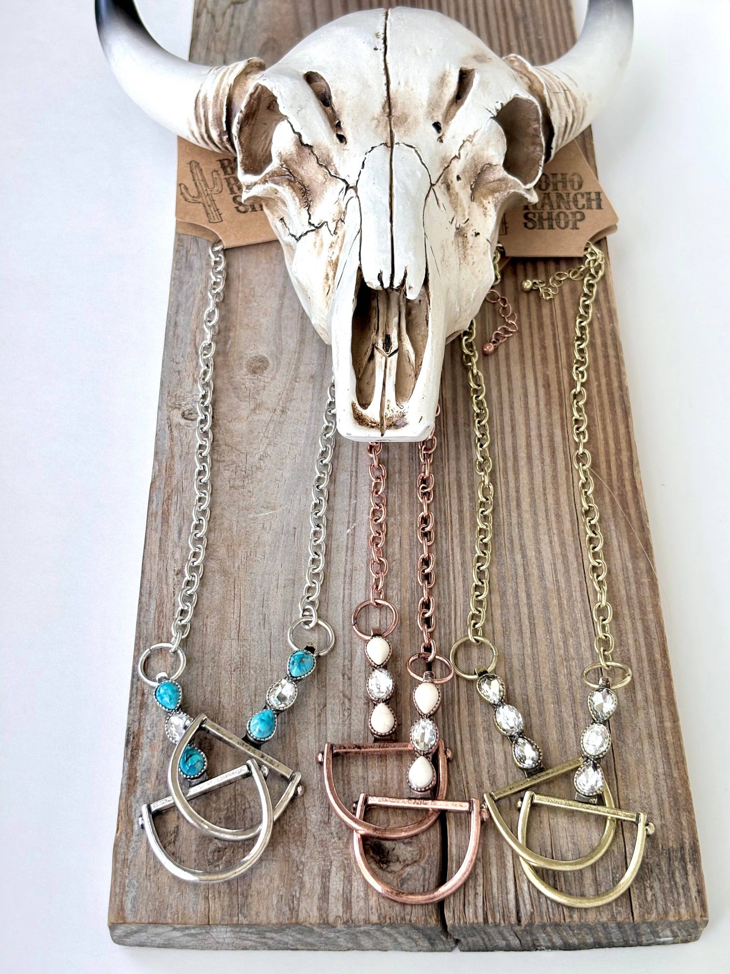 Western Horse Bit Turquoise Stone Pendant Necklace