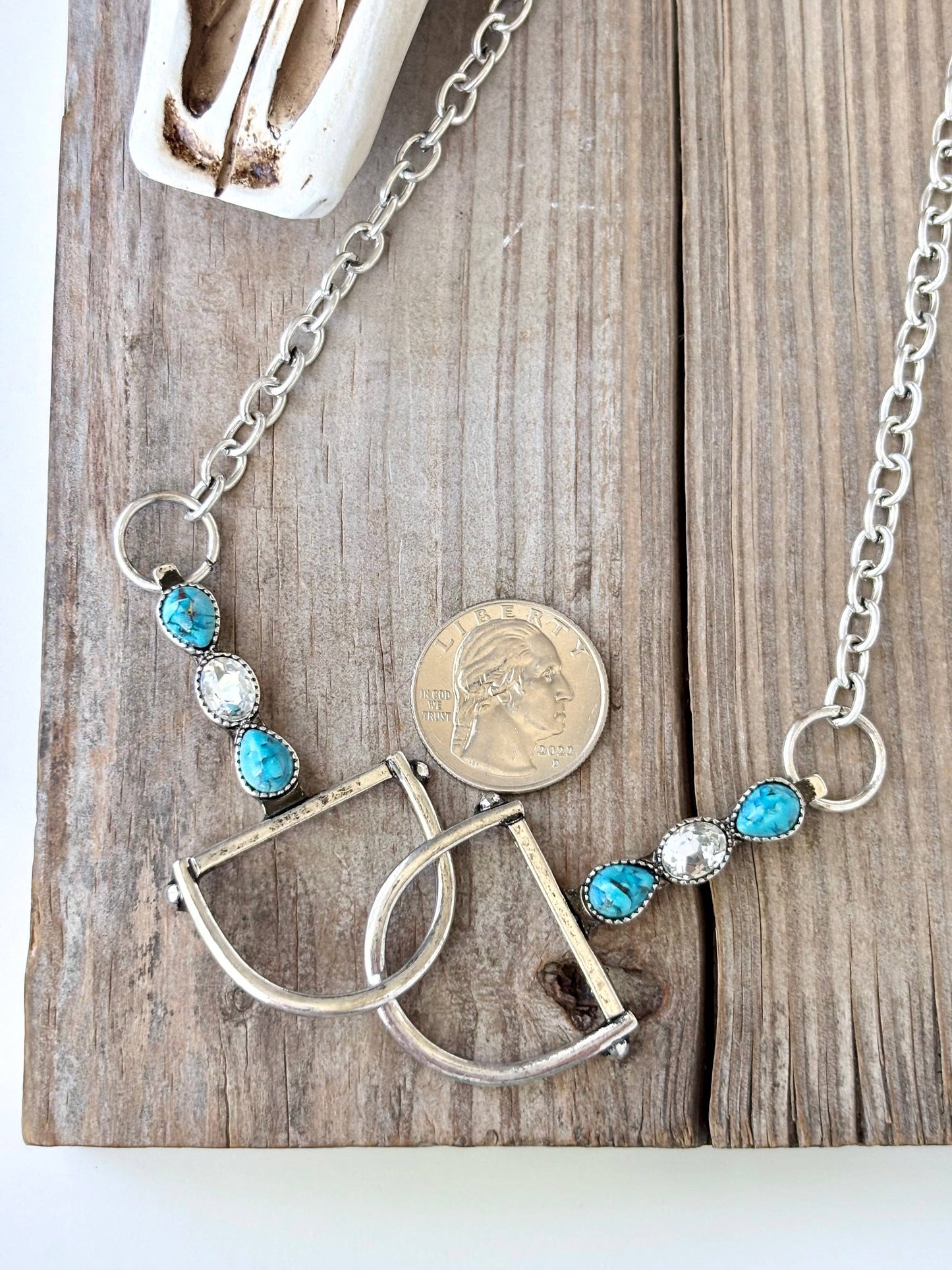 Western Horse Bit Turquoise Stone Pendant Necklace