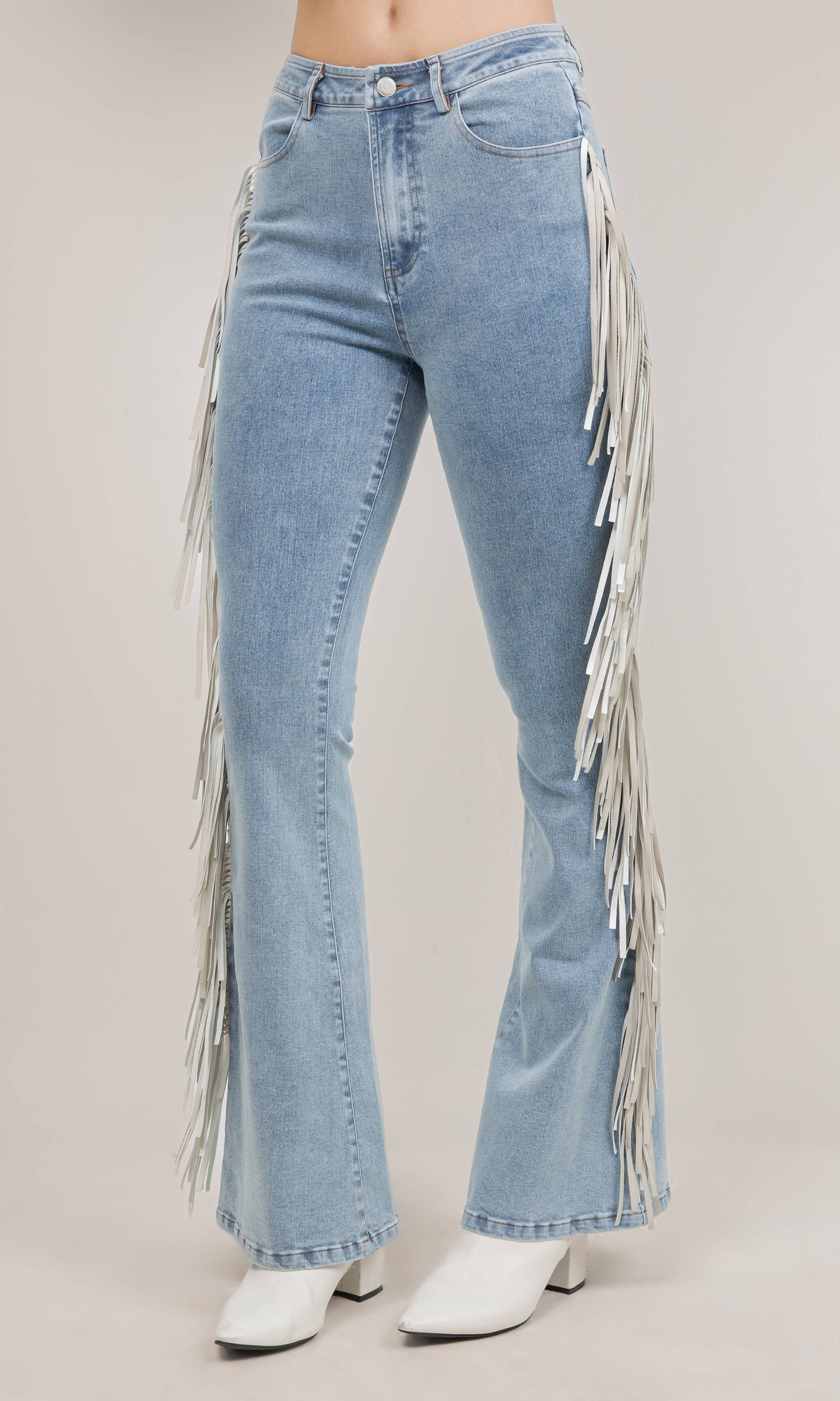 SOUTHERN BELLE SIDE FRINGE DENIM PANTS