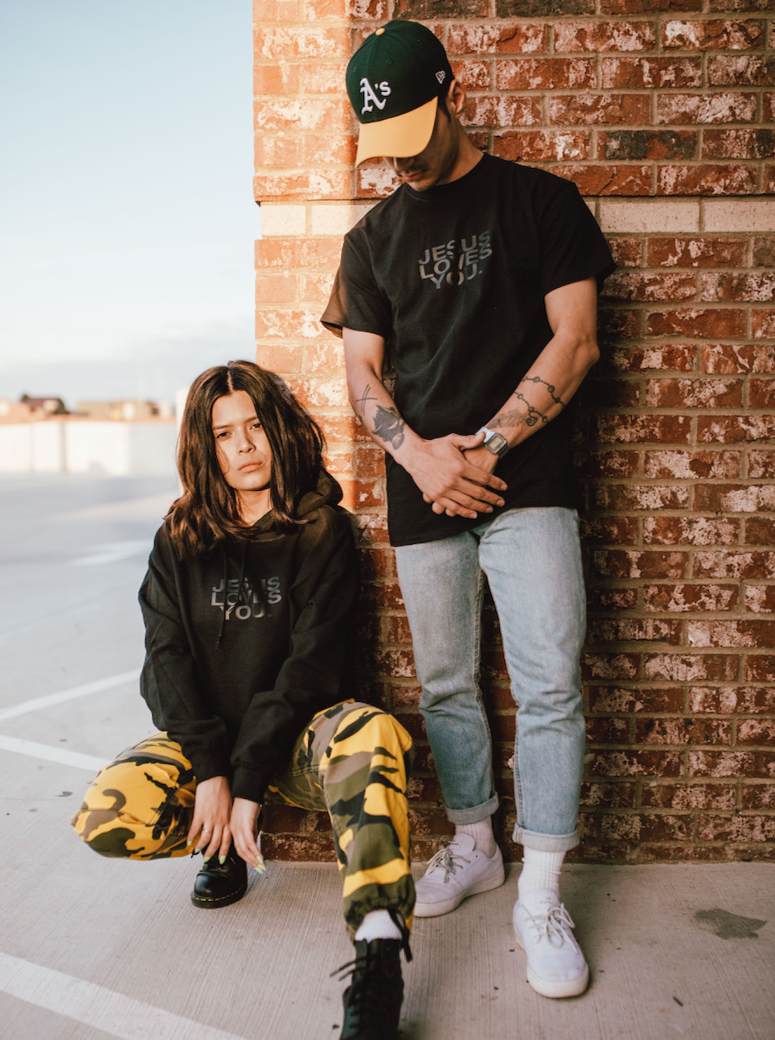 Jesus Loves You Black on Black Hoodie