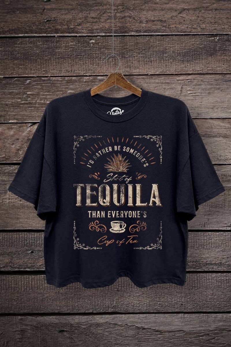 Tequila Over Tea Graphic Boxy Crop Top