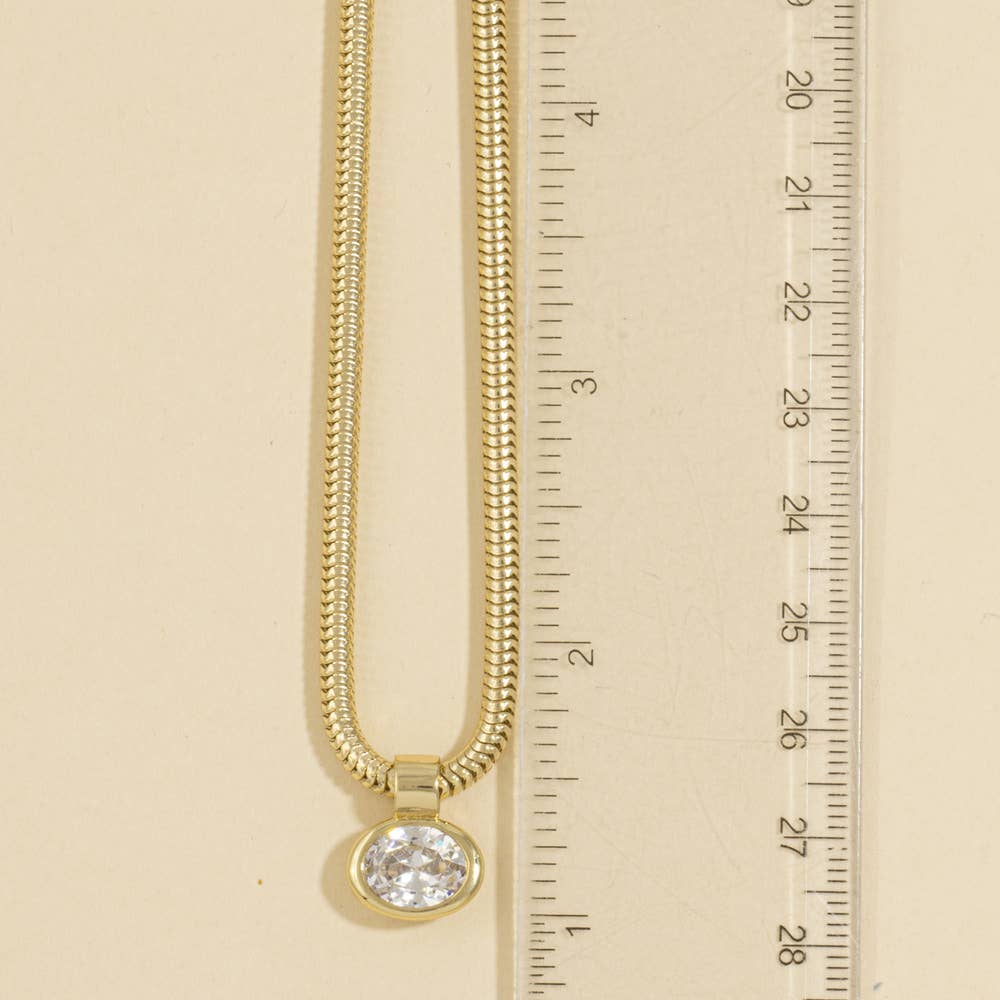 Oval Bezel Cz Snake Chain Necklace