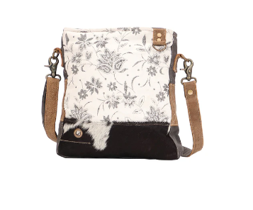 White Floral Cowhide Shoulder Bag