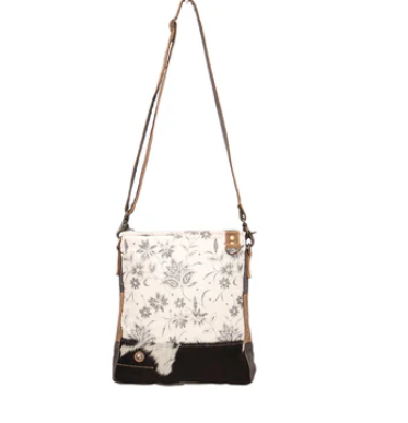 White Floral Cowhide Shoulder Bag